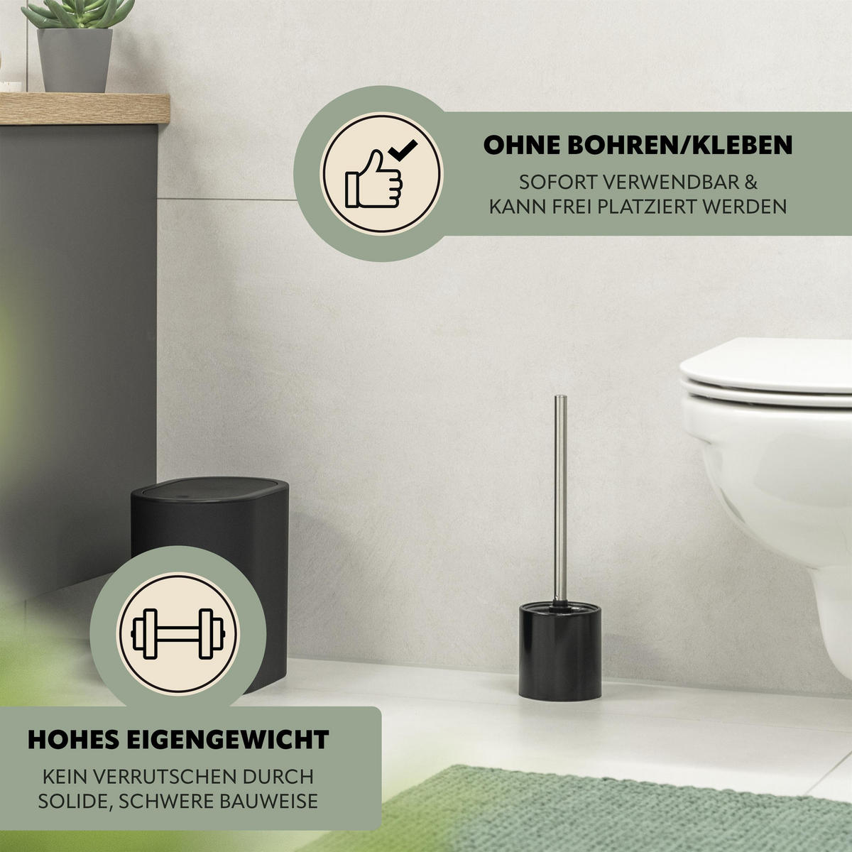 WC-GARNITUR TIRANO, Edelstahl, schwarz - Schwarz, Metall (10/37/10cm) - bremermann