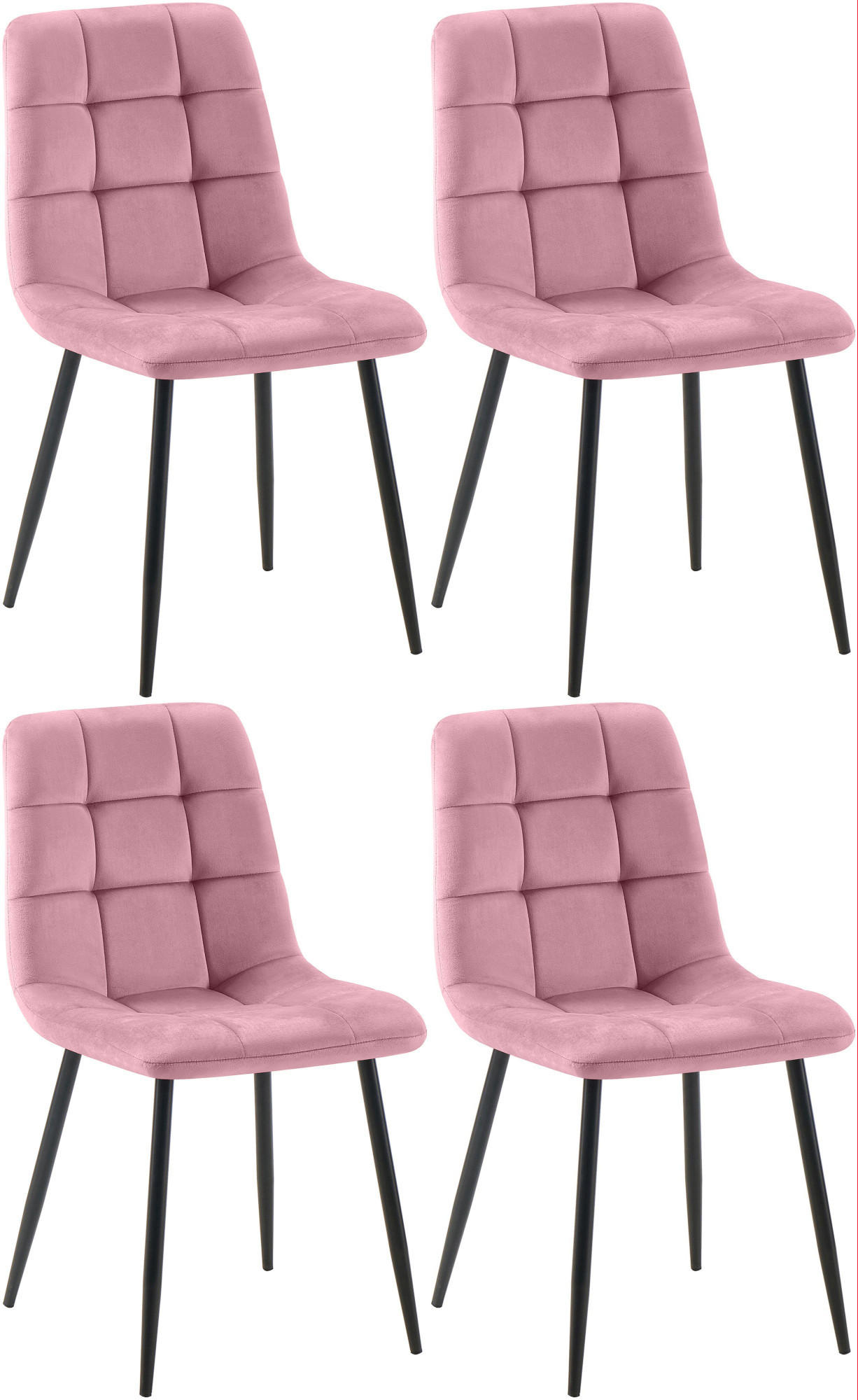 STUHL 4er Set Samt Rosa - Schwarz/Rosa, Textil/Metall (45/84/55cm) - CLP
