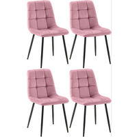STUHL 4er Set Samt Rosa - Schwarz/Rosa, Textil/Metall (45/84/55cm) - CLP