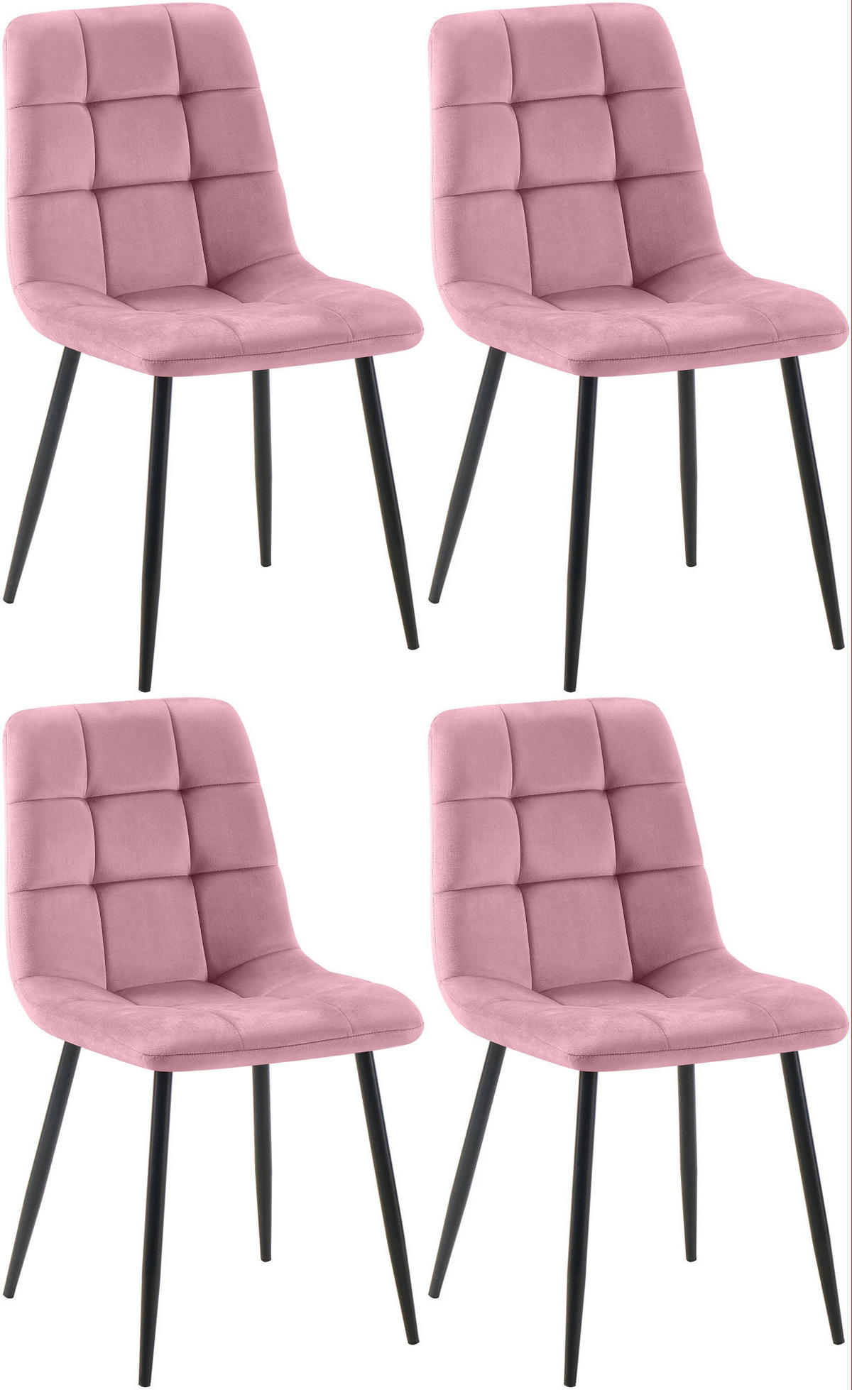 STUHL 4er Set Samt Rosa - Schwarz/Rosa, Textil/Metall (45/84/55cm) - CLP
