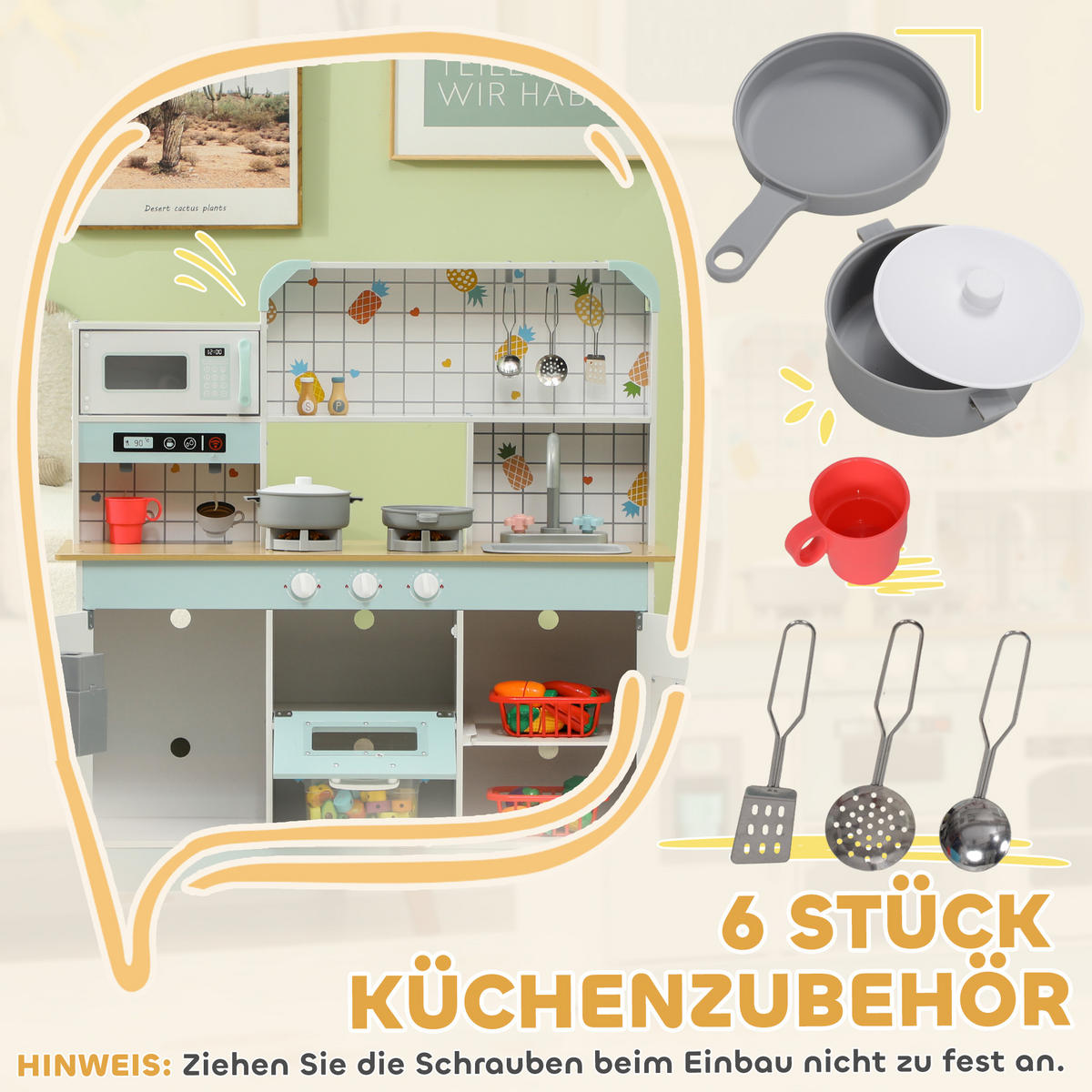KINDERKÜCHE - Weiß, Holzwerkstoff/Metall (88.6/31.7/90.4cm) - AIYAPLAY