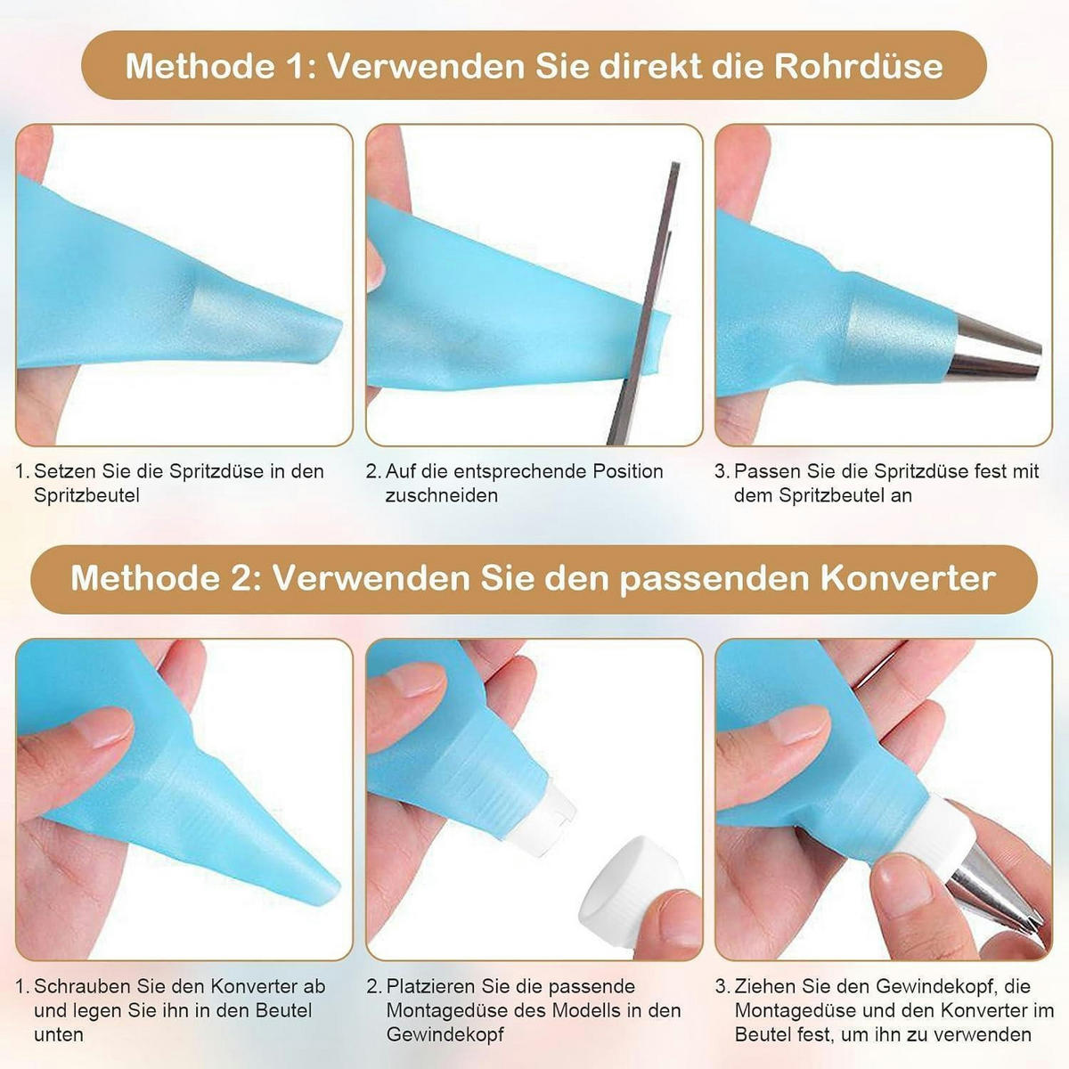 SPRITZTÜLLEN 4-teiliges Set Edelstahl mit Adapter - Silberfarben, Metall (4.4/1/5.8cm)