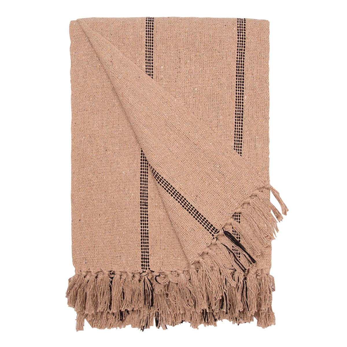 DECKE Streifen Groß 130x180 cm, 100% Baumwolle, Beige/Schwarz - Naturfarben, Textil (130/180cm) - Au Maison