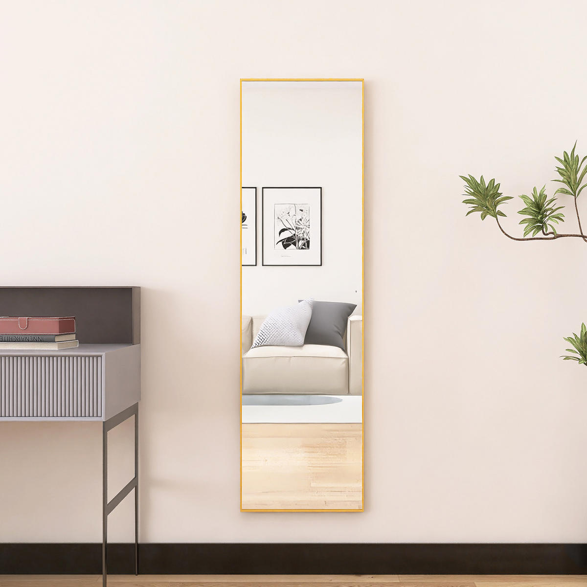 STANDSPIEGEL 140 x 40 cm, rechteckiger zum Aufstellen an der Wand oder zum Aufhängen, goldfarben - Goldfarben, Glas (40/150/3cm) - WoodenAura
