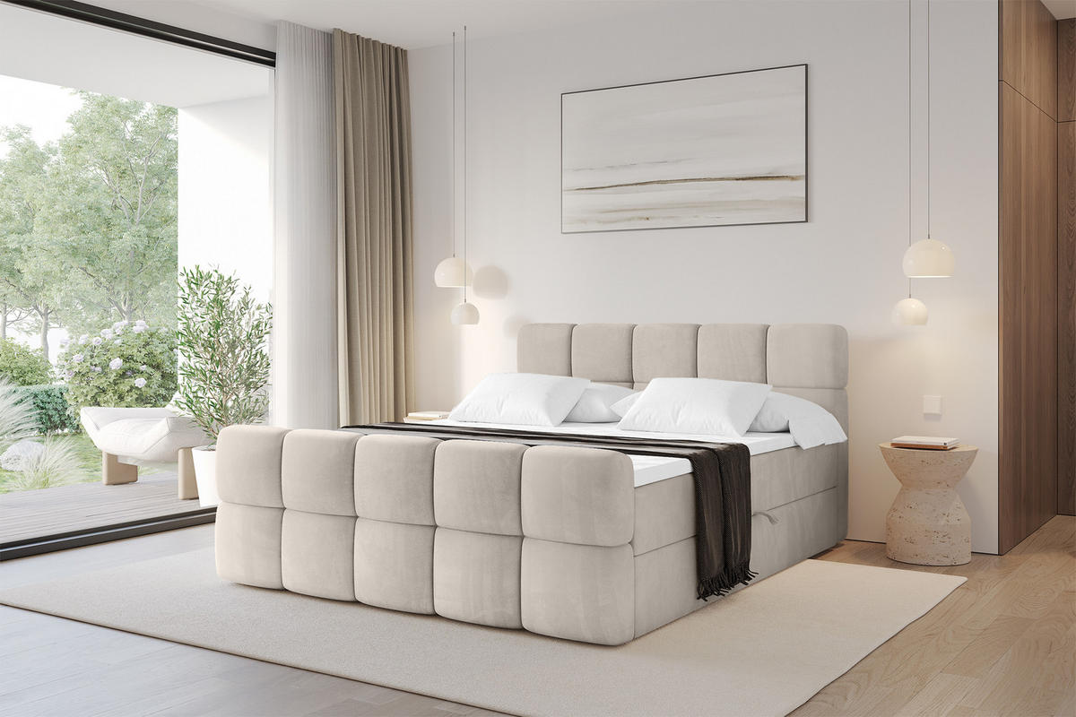 BOXBETT mit Matratze H4 - FAMA-Z - 140x200 cm Beige Casablanca - Beige, Holzwerkstoff (140/200cm) - ALTDECOR