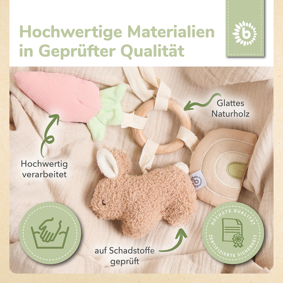 ACTIVITY Spielzeug Hase aus Boucle - Ab - Braun, Holz (20/14cm) - Bieco Spielwaren