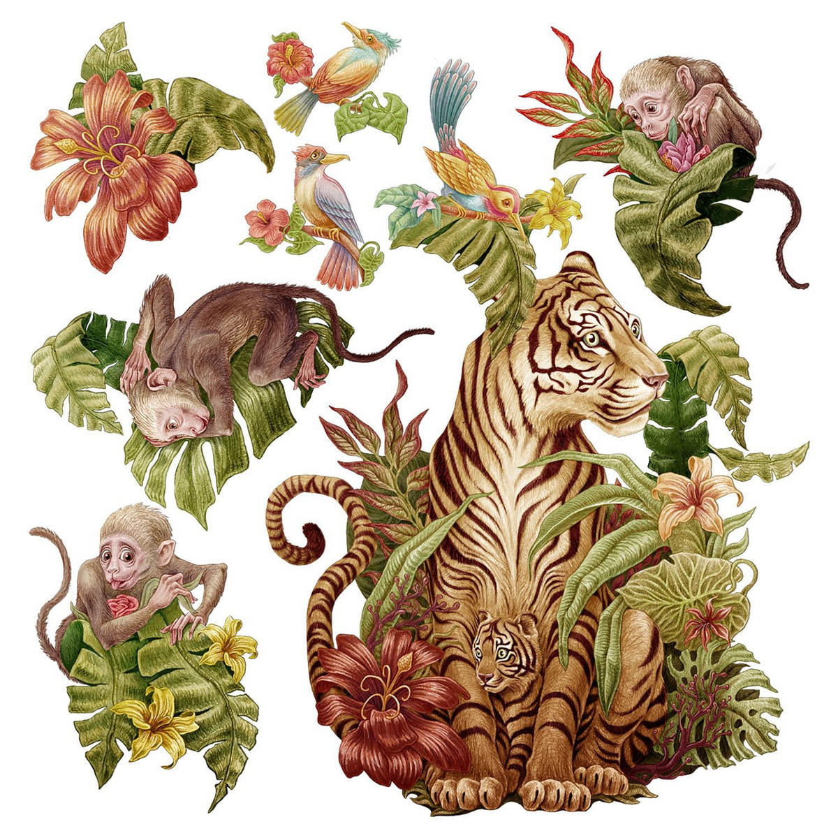 WANDAUFKLEBER 60x80cm - Dschungelsafari - Multicolor, Kunststoff (60/80/0.1cm) - Wallfluent