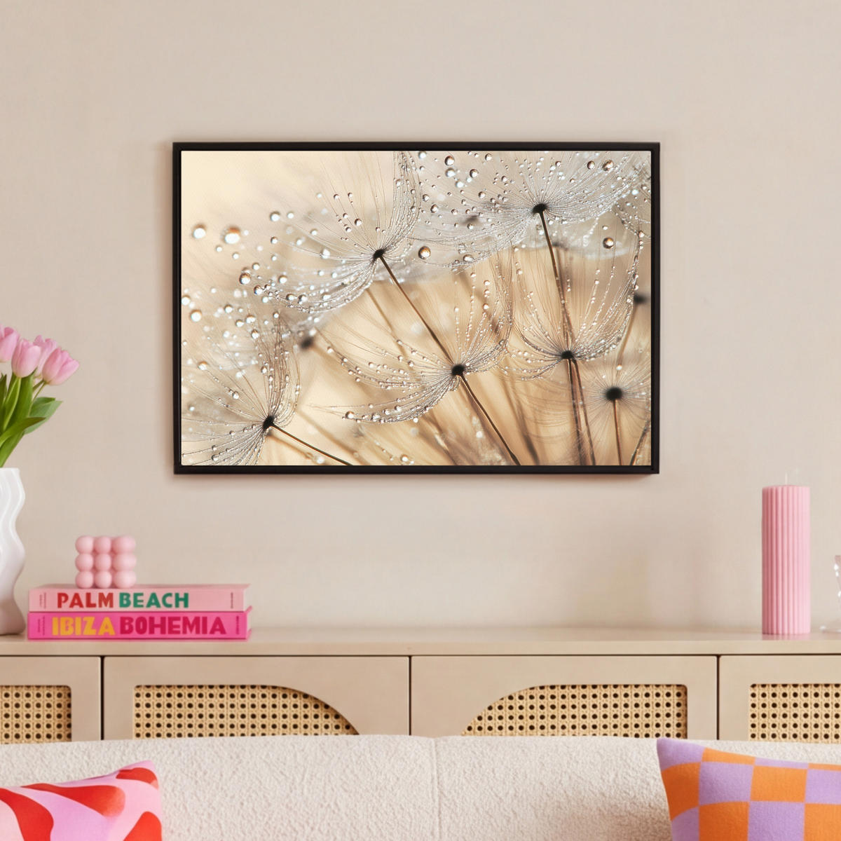 LEINWAND Bilder mit Rahmen - Löwenzahn - Abstrakt - Natur - Beige - 60x40 - Braun, Textil (60/40cm) - MuchoWow