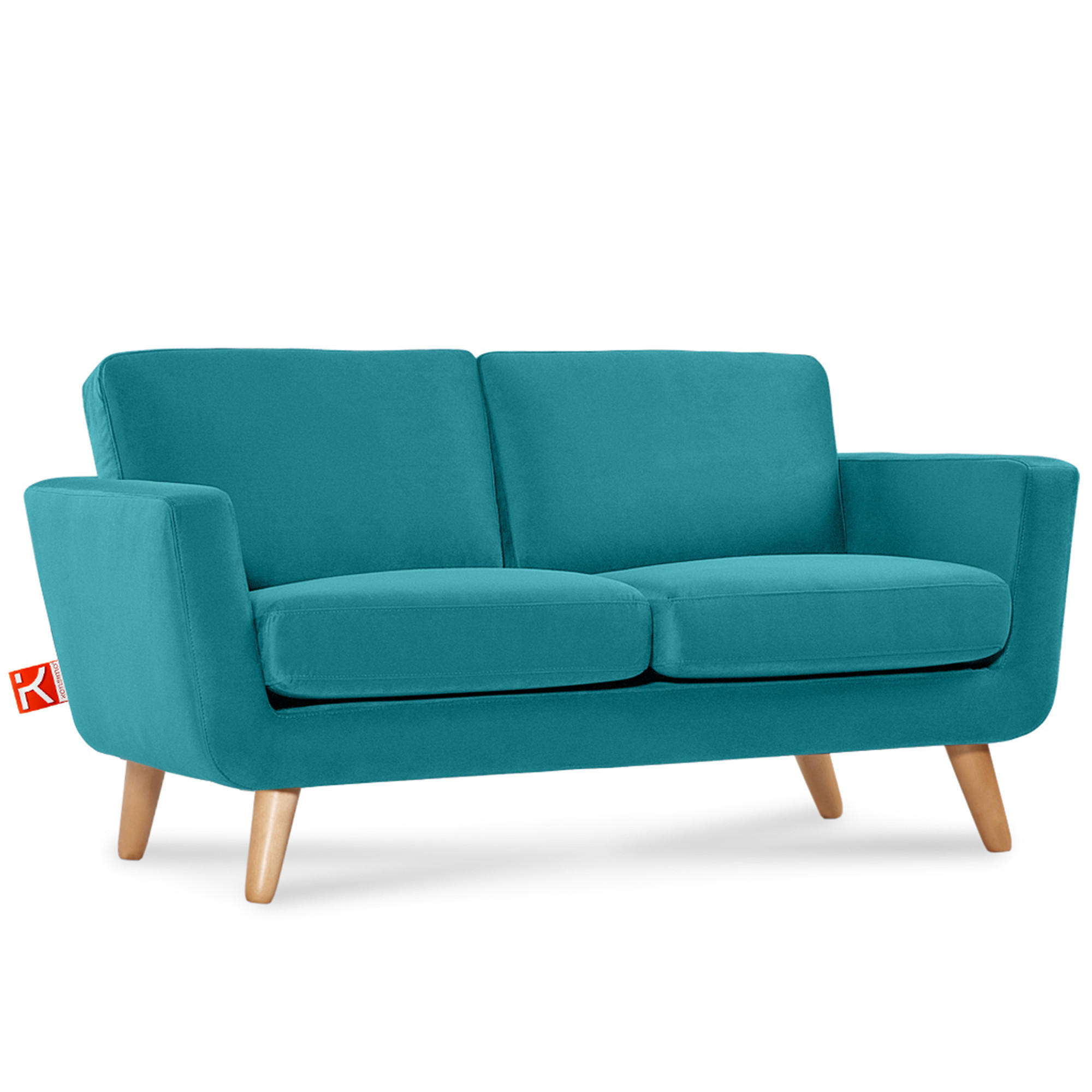 SOFA TAGIO mit Armlehnen, Türkisblau - Türkis/Braun, Buchenholz/Textil (153/80/84cm) - KONSIMO®
