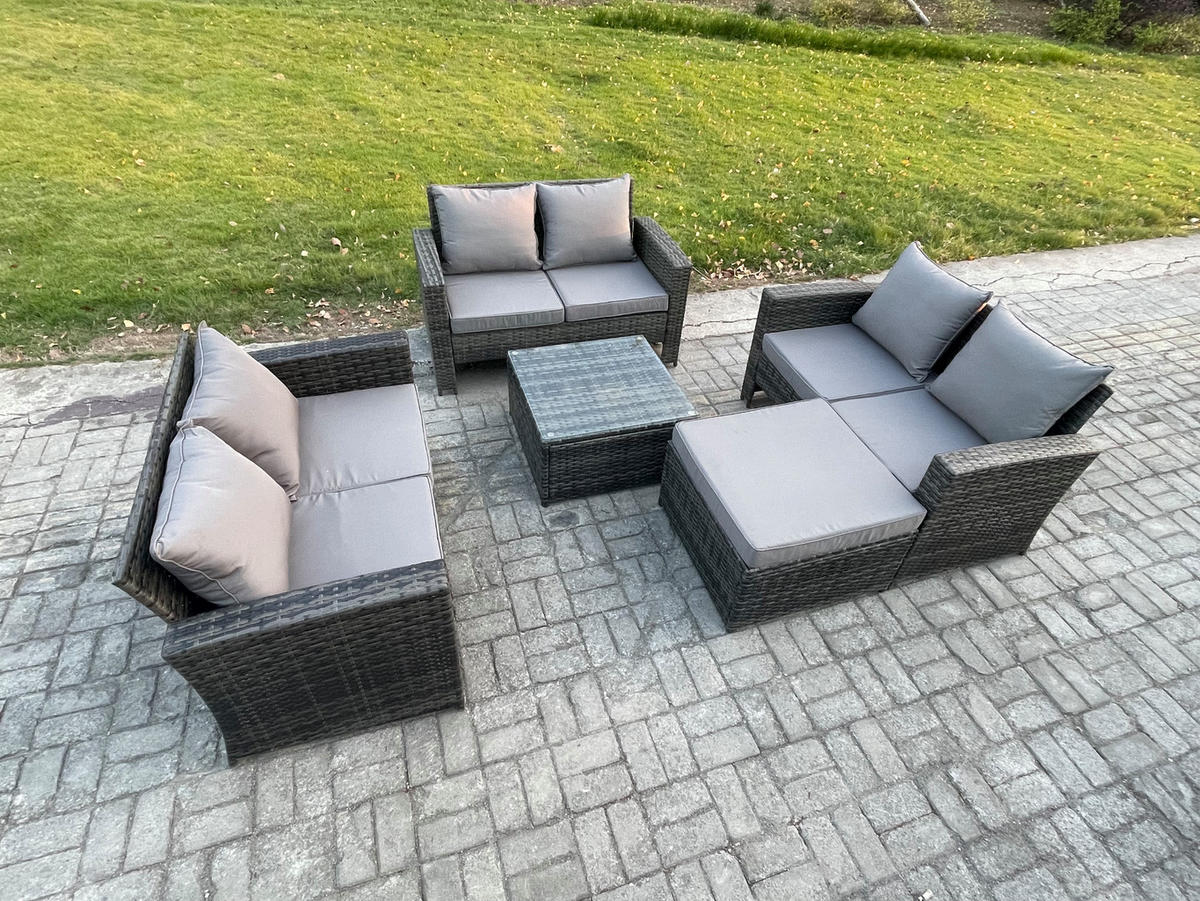 GARTENSOFA Hohe Rückenlehne Polyrattan Dunkelgrau 7-Sitzer - Dunkelgrau, Metall - Fimous