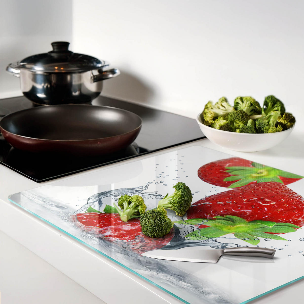 GLASPLATTE 60x52 cm Erdbeeren und Wasser - Rot, Glas (60/0.4/52cm) - TULUP