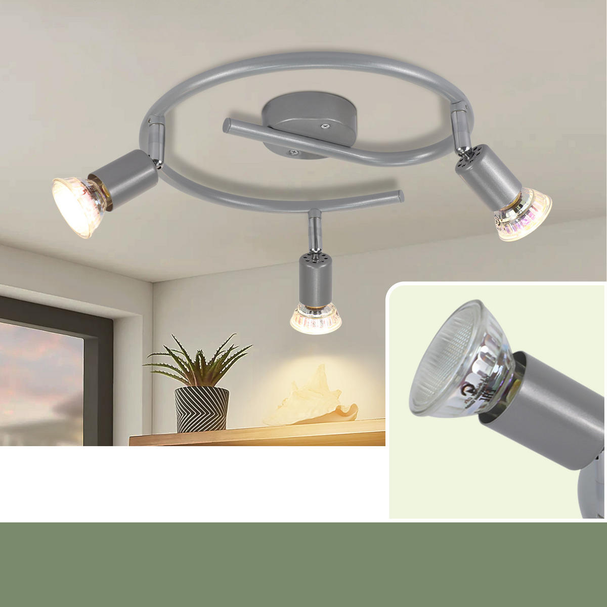 DECKENSTRAHLER Luxmund 3.2/8/42 cm - Silberfarben, Metall (42/3.2/8cm) - ZMH