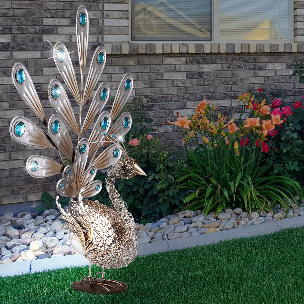 LED AUSSENLEUCHTE Solar Silber - Silberfarben, Metall (38/21.3/56.8cm) - Globo Lighting