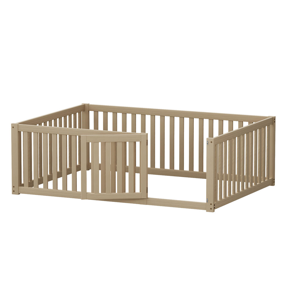 BETT 140/200 cm aus Massivholz mit Zaun und Tür, Natur - Naturfarben, Holz (140/200cm) - Flora Grace