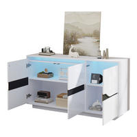 SIDEBOARD LED Weiß Schwarz 3 Türen 140x40x70cm Hochglanz Stauraum - Weiß, Holzwerkstoff (40/70/140cm) - FLIEKS
