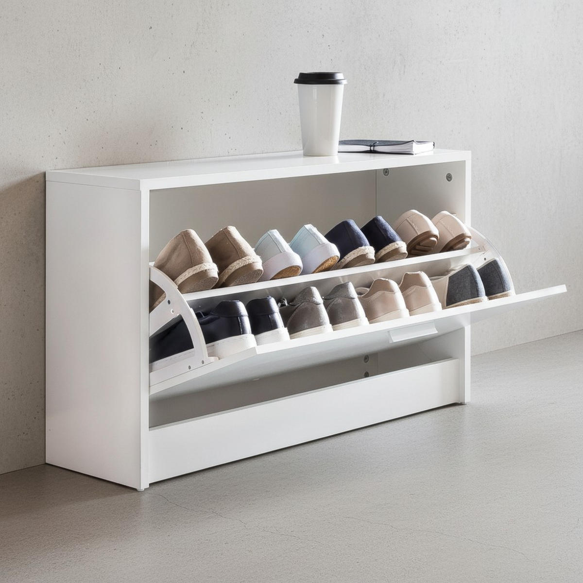 SCHUHKIPPER aus Holz in Weiß mit Ablage und 1 Fach, 80x24x47 cm - Weiß, Holz (80/47/24cm) - KADIMA DESIGN