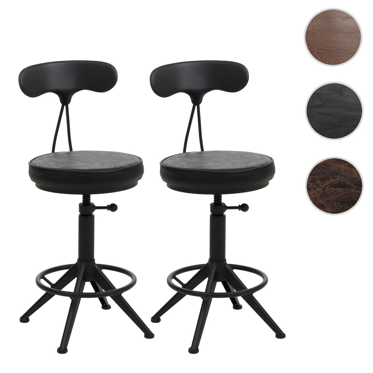BARHOCKER 2er-Set mit Lehne Sitzhöhe 51-73cm Kunstleder Metall Schwarz höhenverstellbar - Schwarz, Kunststoff (45/101/45cm) - PROREGAL