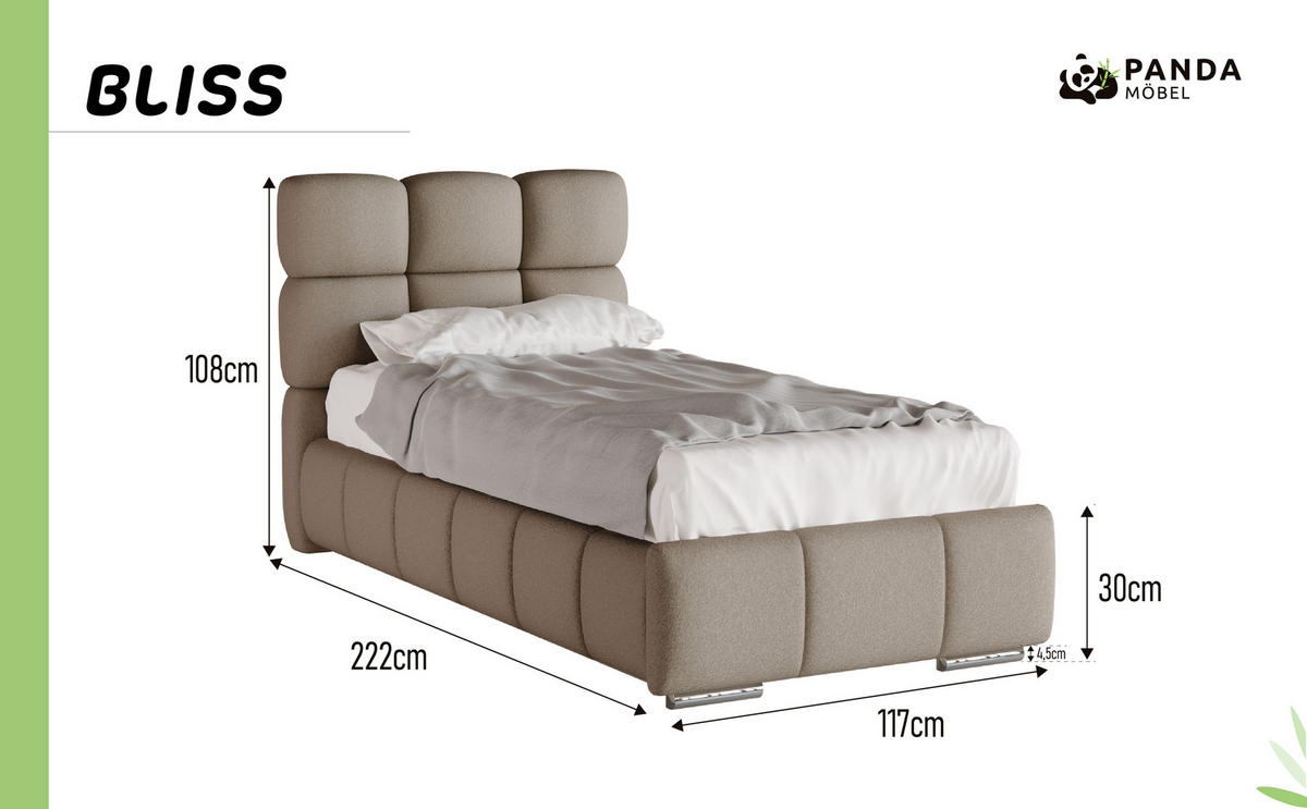 POLSTERBETT Bliss 90 x 200 cm mit Bettkasten und Lattenrost 7zonen Multipocketmatratze CIRA (24cm) - braun - Braun, Holz (90/200cm) - Panda Möbel