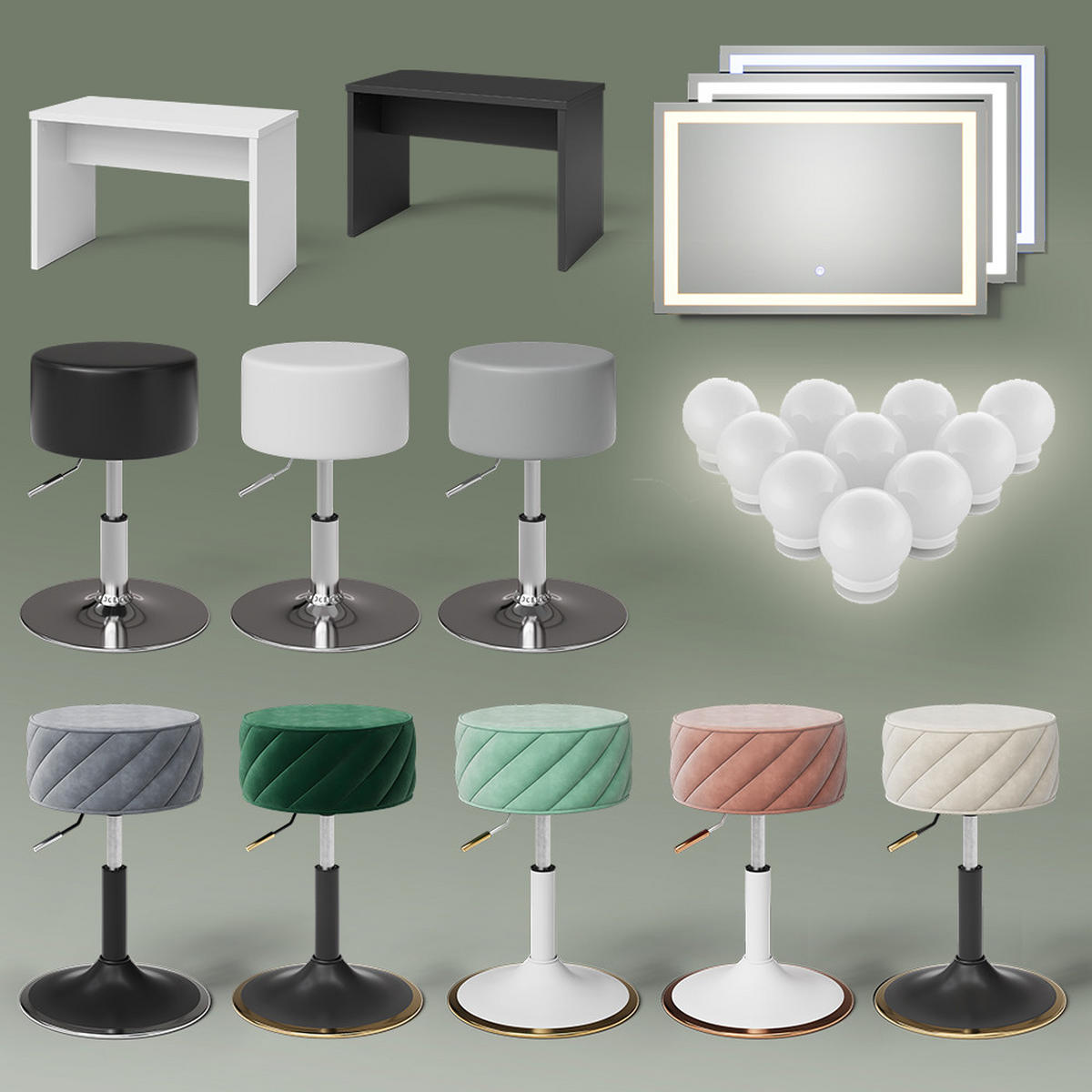 SCHMINKTISCH Allia Schwarz 120 cm mit LED-Spiegel - Schwarz, Holzwerkstoff (120/76/55cm) - Livinity®