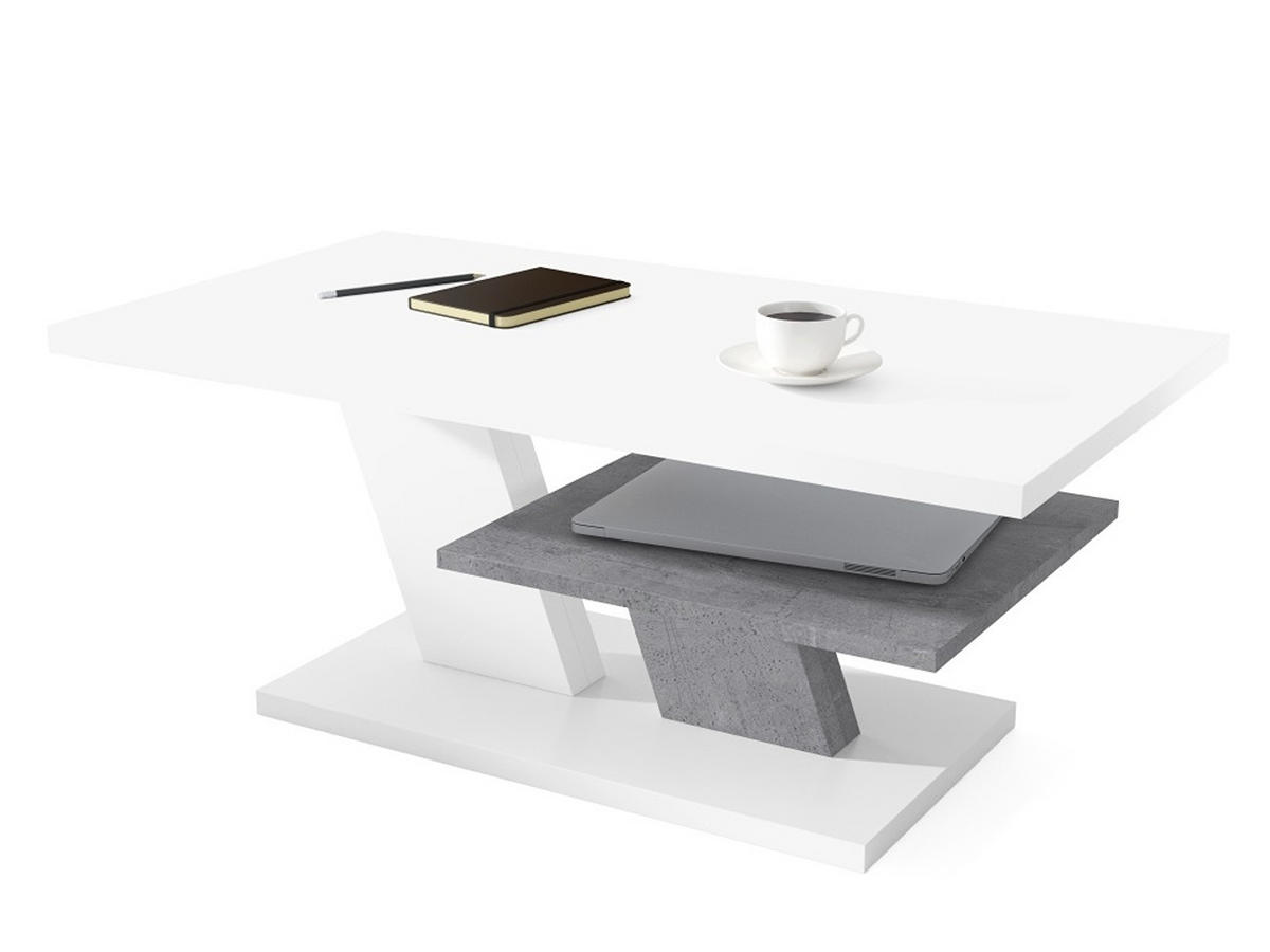 COUCHTISCH rechteckig Weiß matt Beton mit Ablage - Hellgrau/Weiß, Holzwerkstoff (60/110/45cm) - designimpex
