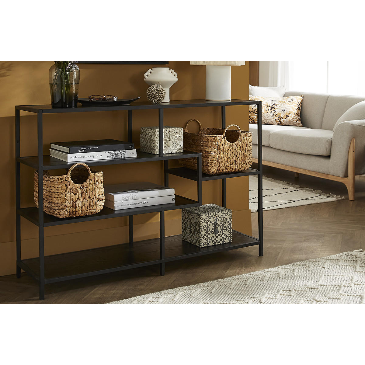 KONSOLE Industrial Style Schwarzes Metall Holz L114 TRESCA - Schwarz, Holz (114/35/78cm) - Miliboo