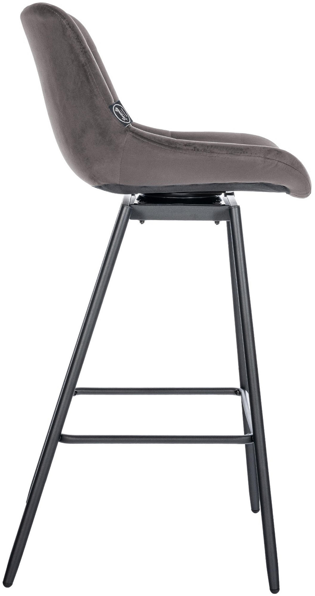 BARHOCKER Welton Schwenkbar Samt grau - Schwarz/Grau, Textil/Metall (49/105/56cm) - TPFLiving