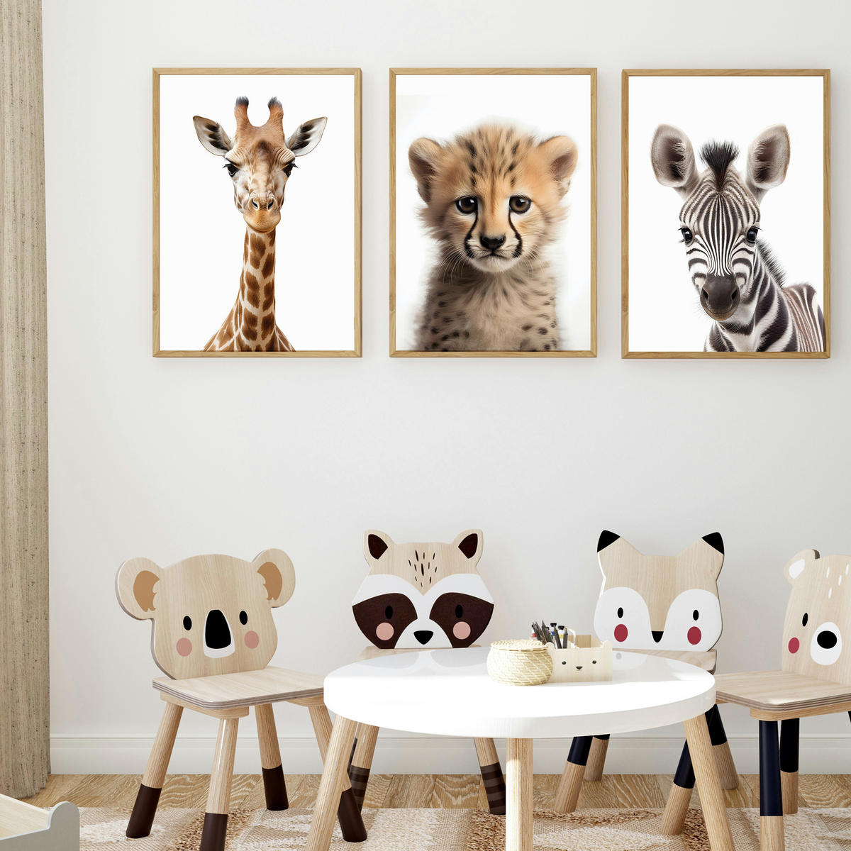 POSTER SET ohne Rahmen für Kinderzimmer WILDTIERE Giraffe Gepard Zebra A4 21x30cm - Gelb/Schwarz, Papier (21/30/1cm) - Muralo