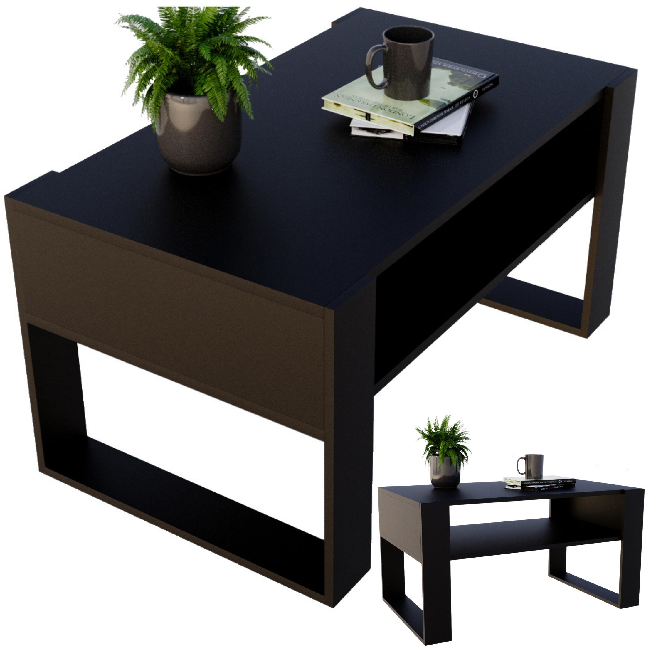 COUCHTISCH Holzwerkstoff rechteckig stabil Schwarz 45/53,6/92cm - Schwarz, Holzwerkstoff (53.6/92/45cm) - CraftPAK