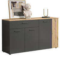 SIDEBOARD grau, Evoke Eiche 150 cm, Kommode 4-türig - Eichefarben/Schwarz, Holzwerkstoff/Kunststoff (150/83/32cm) - Top.Furn