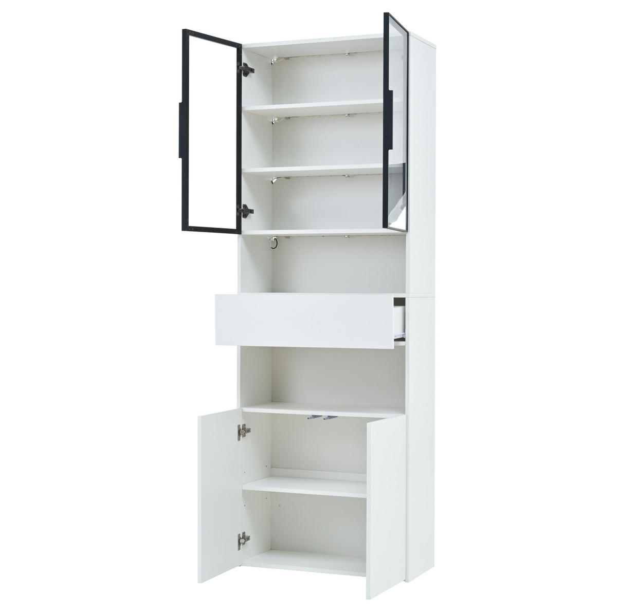 VITRINE 70/30/200 cm in Weiß mit LED-Beleuchtung, Glastüren und Schublade - Weiß, Holzwerkstoff (70/200/30cm) - Flora Grace