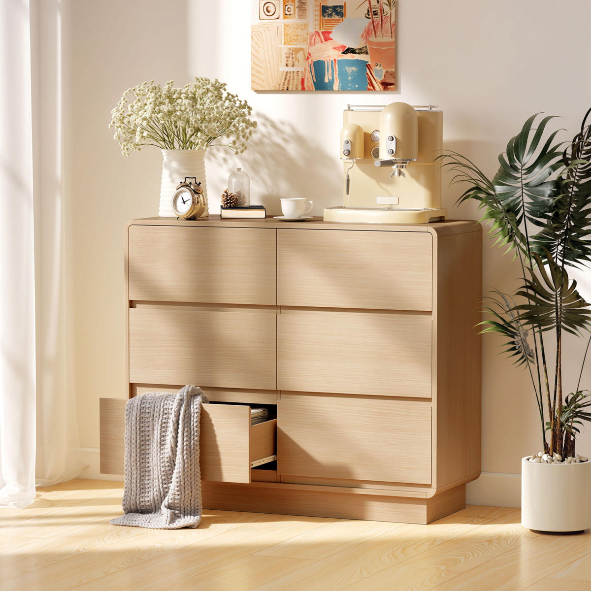 SIDEBOARD Naturholzfarben, 6 Schubladen, 100/38/86 cm - Naturfarben, Holz (100/86/38cm) - PANGIVO