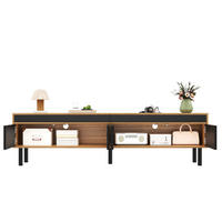 TV-SCHRANK 170/38/47 cm schwarz Spanplatte mit 4 Türen mit Streifendesign - Schwarz, Holzwerkstoff (170/47/38cm) - OKWISH