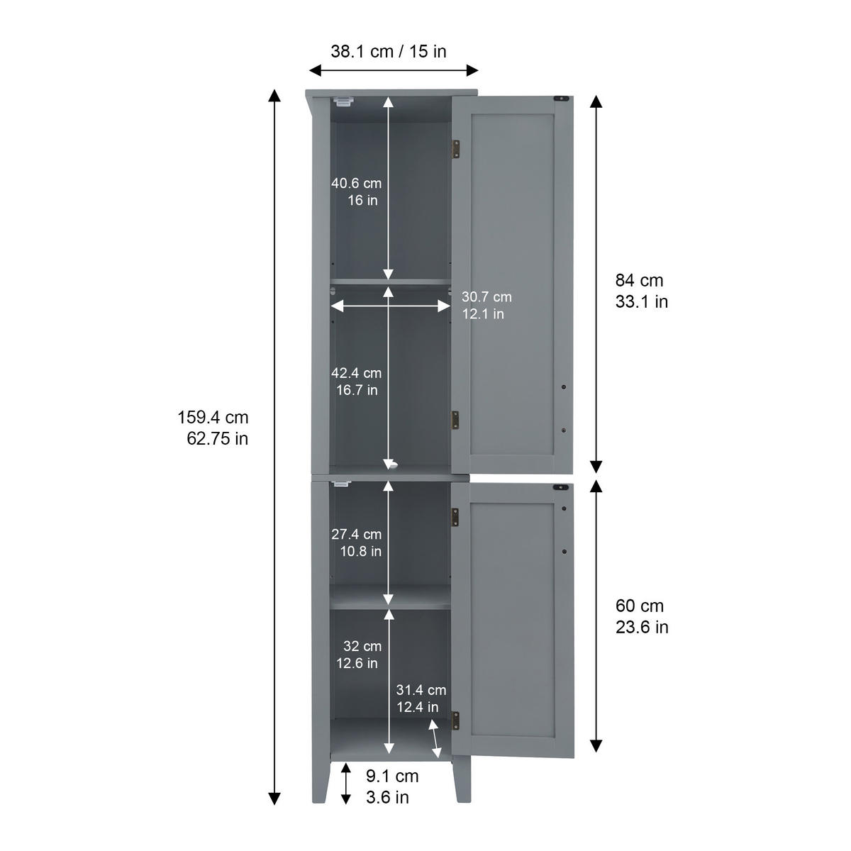 MIDISCHRANK Grau - Grau, Holzwerkstoff (38.1/159.4/159.4cm) - Teamson Home