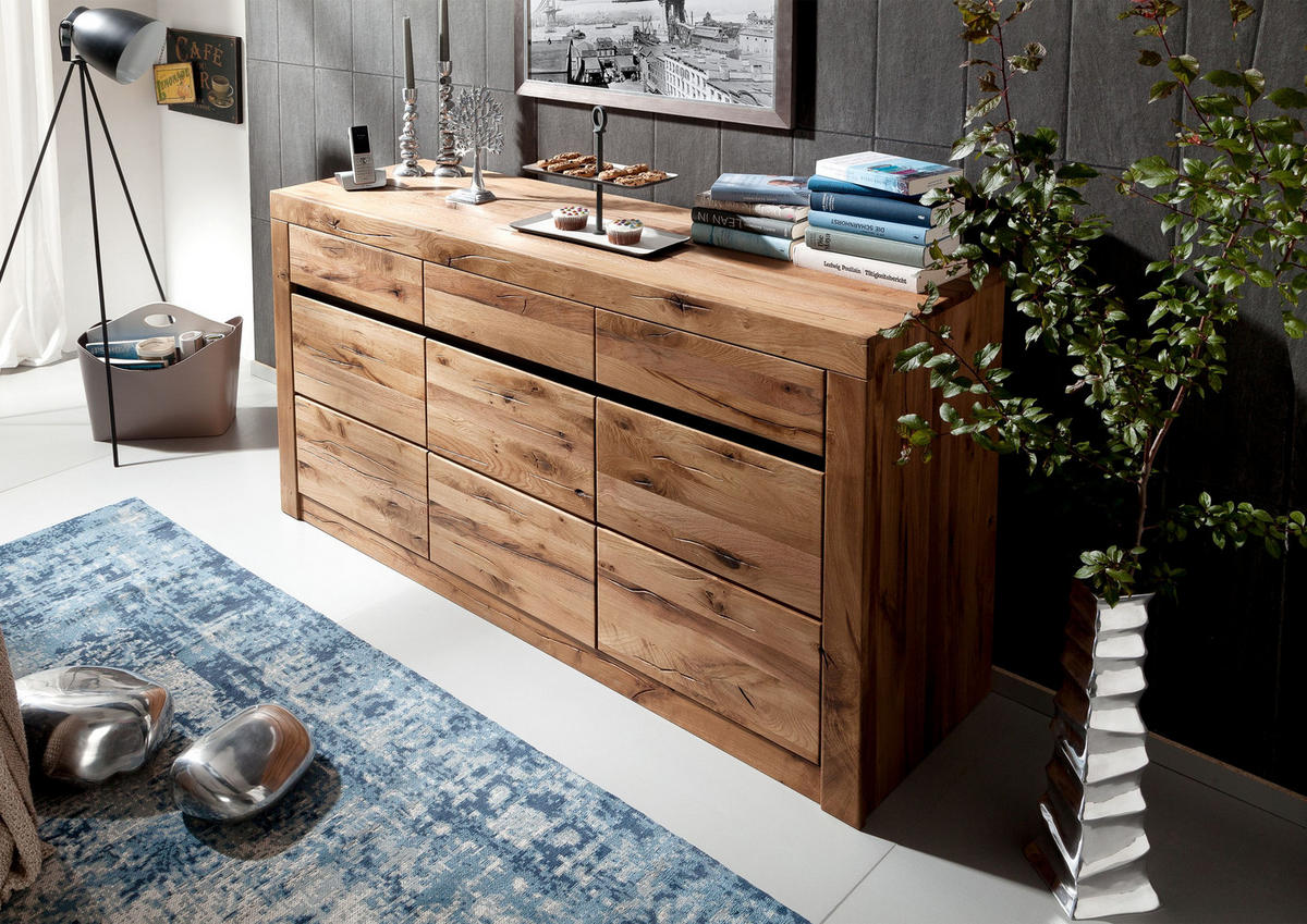 SIDEBOARD Wildeiche / Zerreiche 150x43x80 natur geölt MONTREUX #151 - Braun, Holz (150/80/43cm) - Massivmoebel24