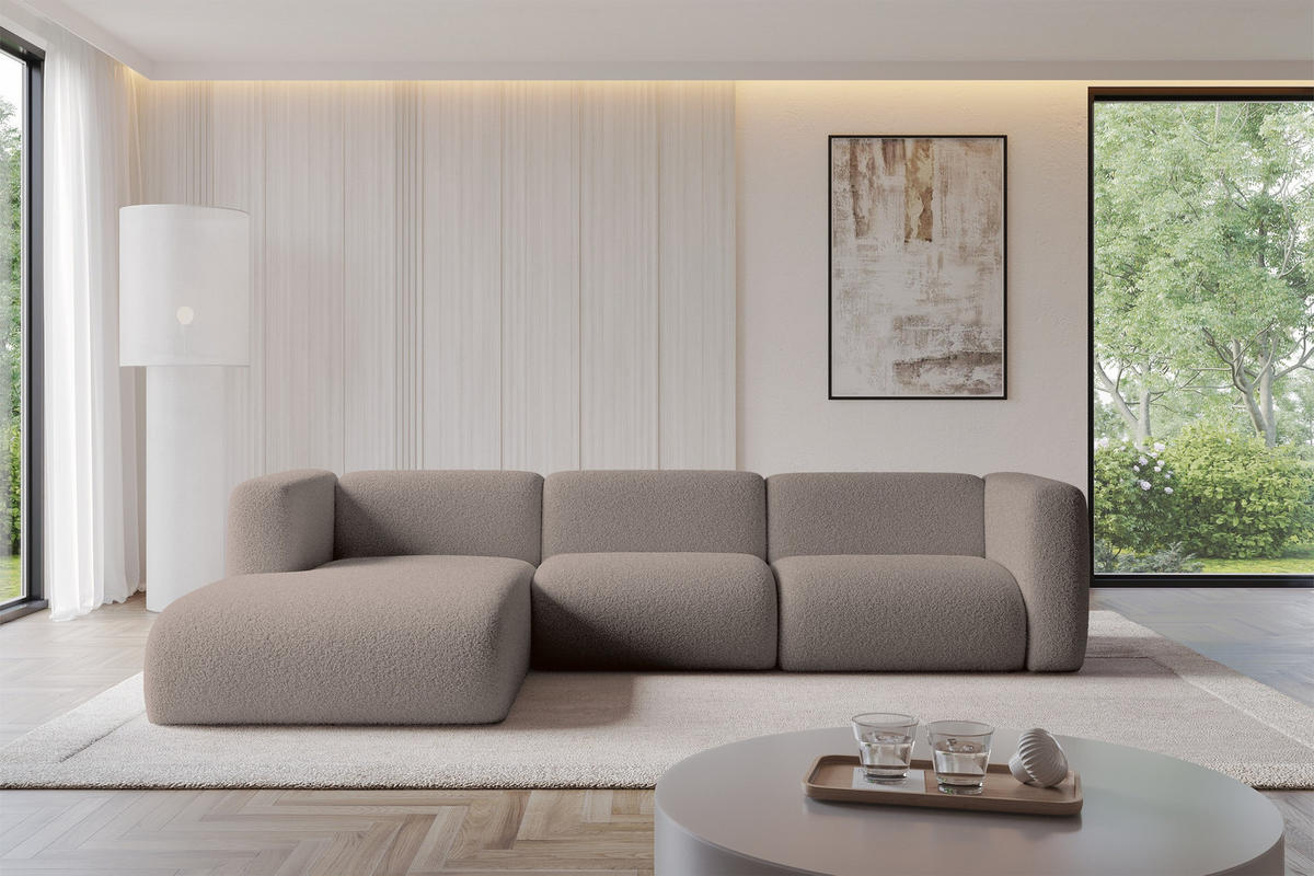 ECKSOFA Ottomane Links MIRA-L2 318x179x89 Braun Bouclé - Dunkelbraun/Schwarz, Holzwerkstoff/Kunststoff (318/179cm) - ALTDECOR