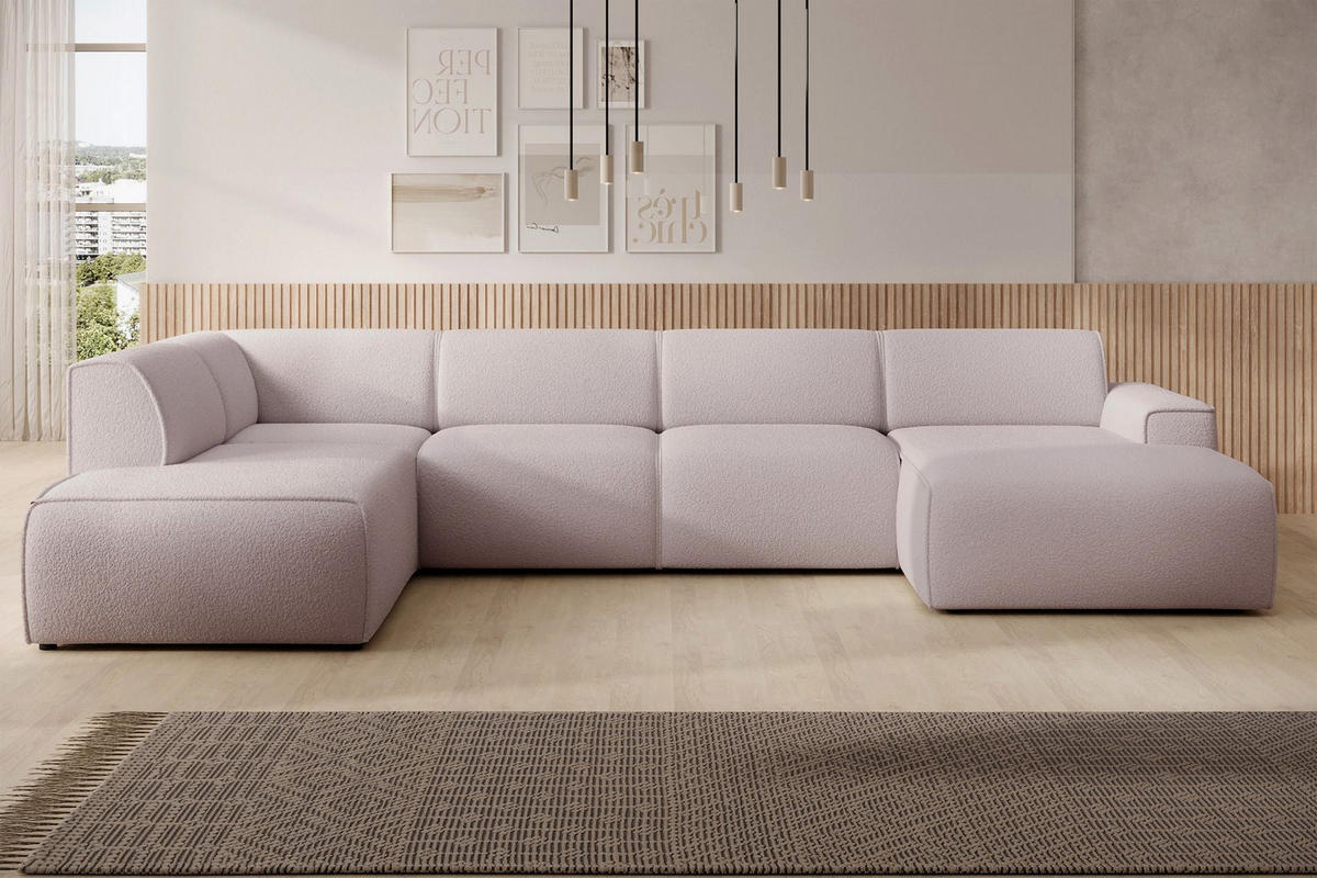 WOHNLANDSCHAFT Bouvi Beige links - Beige/Schwarz, Kunststoff/Textil (378/220cm) - Selsey