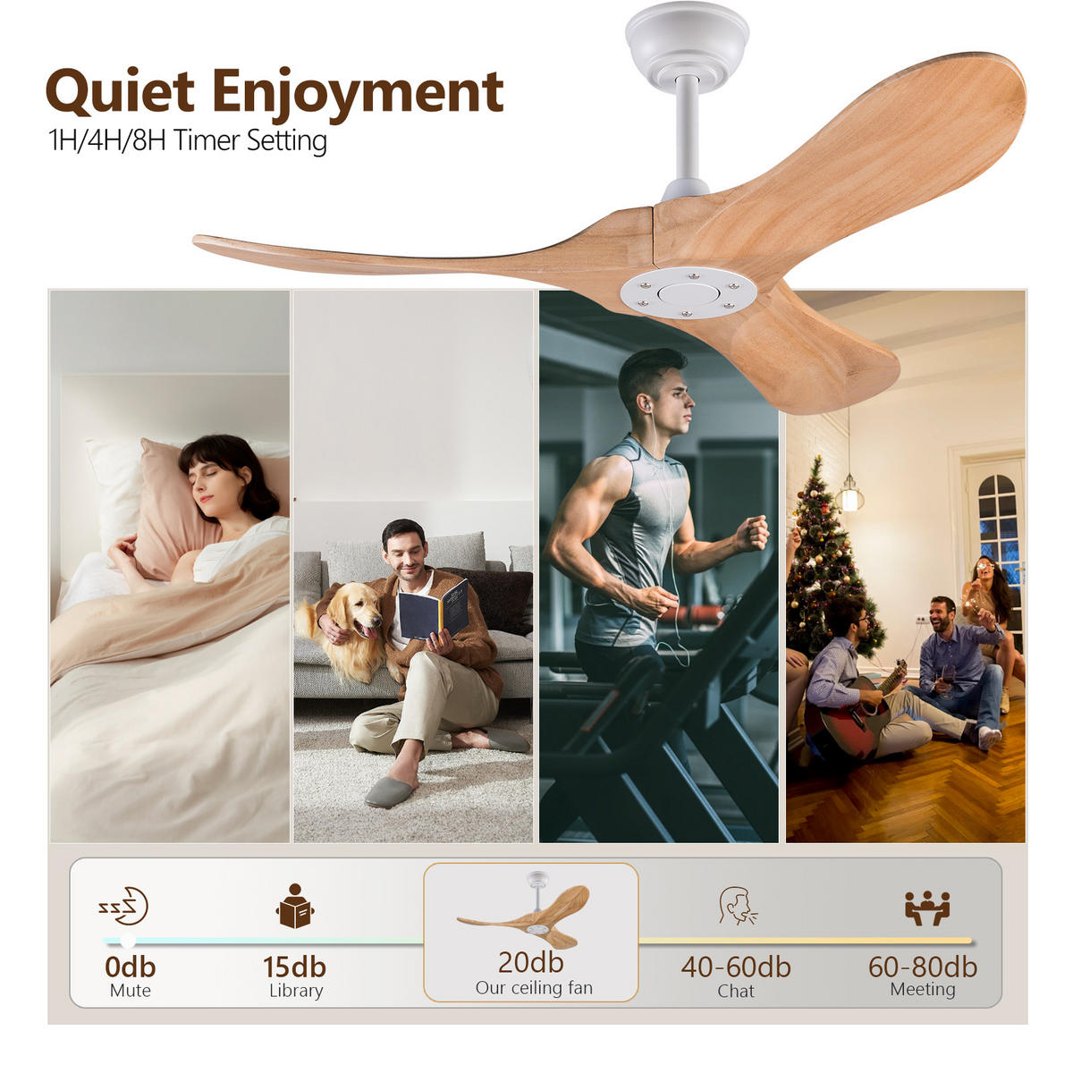DECKENVENTILATOR 42Zoll Holzflügel Naturholz Design Fernbedienung - Weiß, Kunststoff (107/107/32cm) - CASIVA