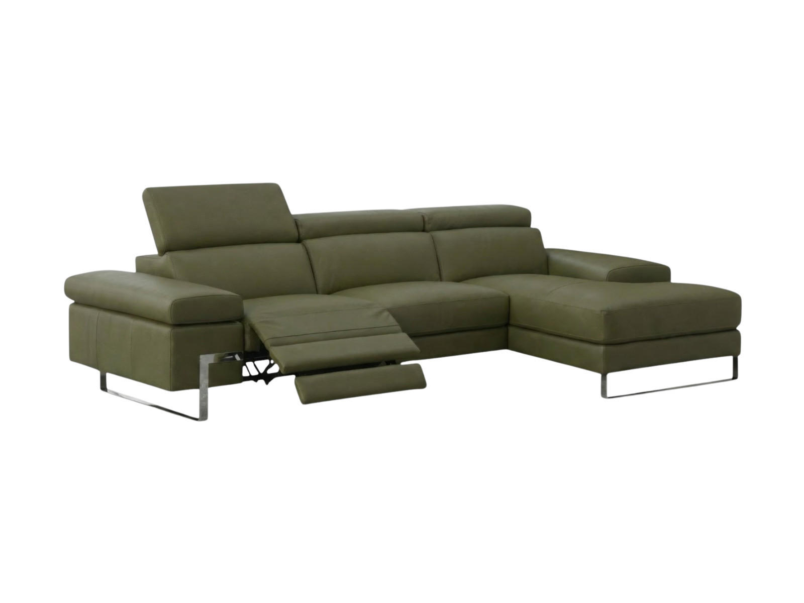 ECKSOFA Lete Echtleder mit 1 x Relaxfunktion Olivgrün - Olivgrün, Leder/Metall (160/232cm)