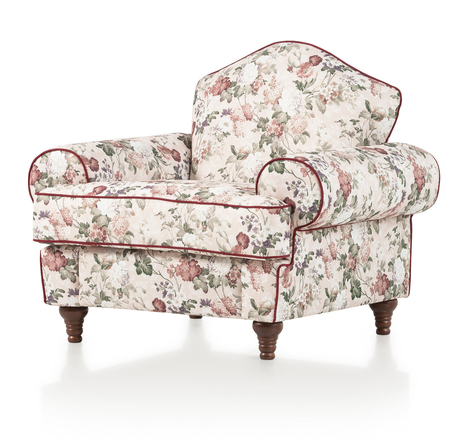SESSEL creme Landhaus, Blumen Design, Loungesessel 110 cm - Rot/Multicolor, Holz/Textil (110/96/90cm) - Furn.Design