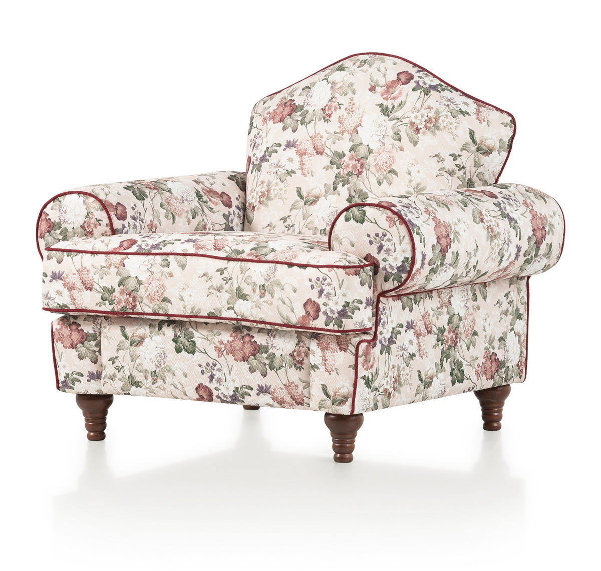 SESSEL creme Landhaus, Blumen Design, Loungesessel 110 cm - Rot/Multicolor, Holz/Textil (110/96/90cm) - Furn.Design