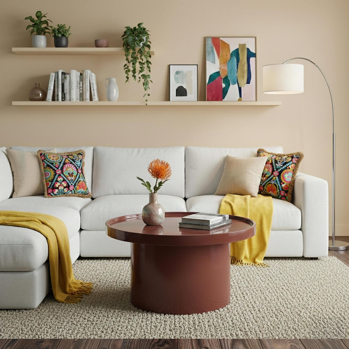 COUCHTISCH, Bordeauxrot - Lila, Holzwerkstoff (70/70/40cm) - Oviala