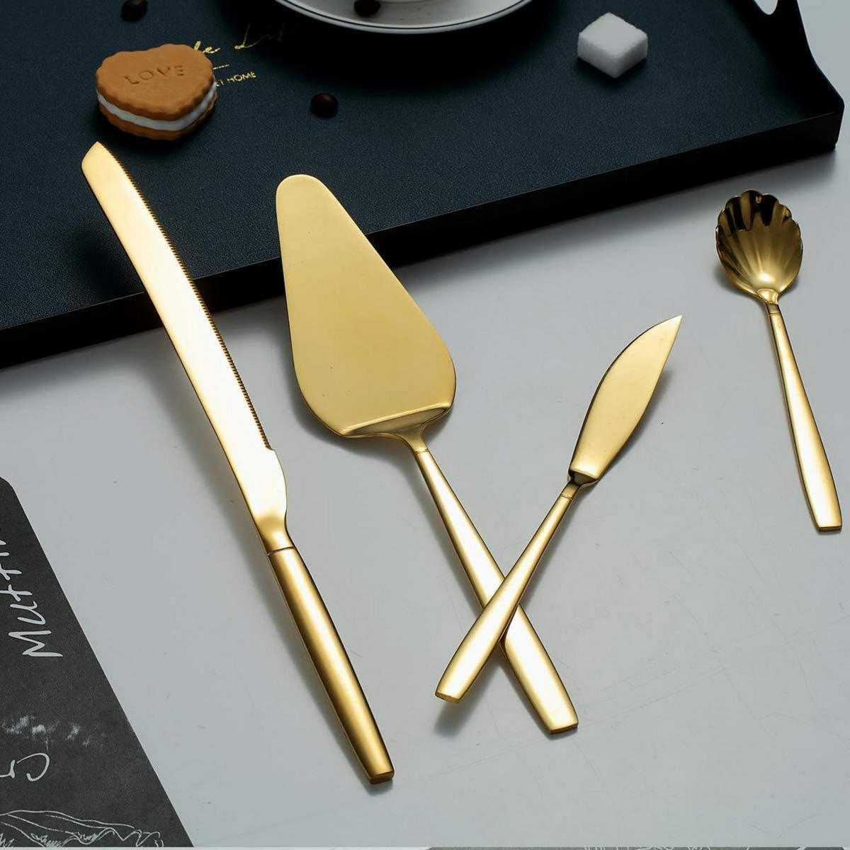 BESTECK-SERVIERSET 10-teiliges Set Gold Titanbeschichtung Edelstahl - Goldfarben, Metall