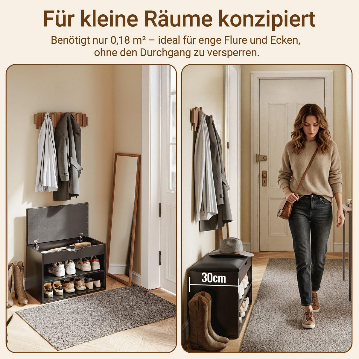 SCHUHBANK mit 2 Ablagen und Sitzkissen Schwarz 60x30x43cm - Schwarz, Holzwerkstoff (30/43/60cm) - SoBuy