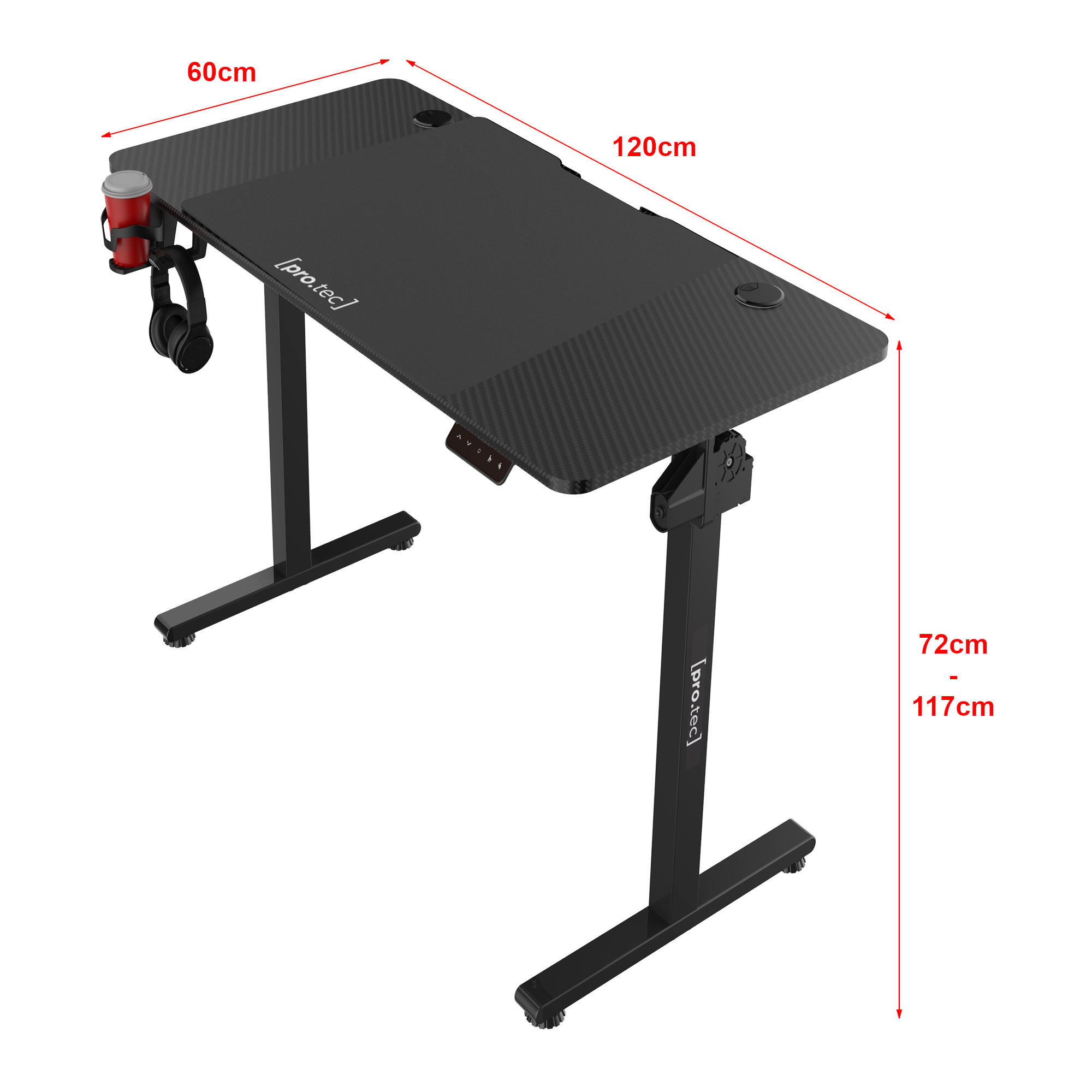 COMPUTERTISCH Stryn - Schwarz Hochglanz, Metall (60/120/117cm) - pro.tec