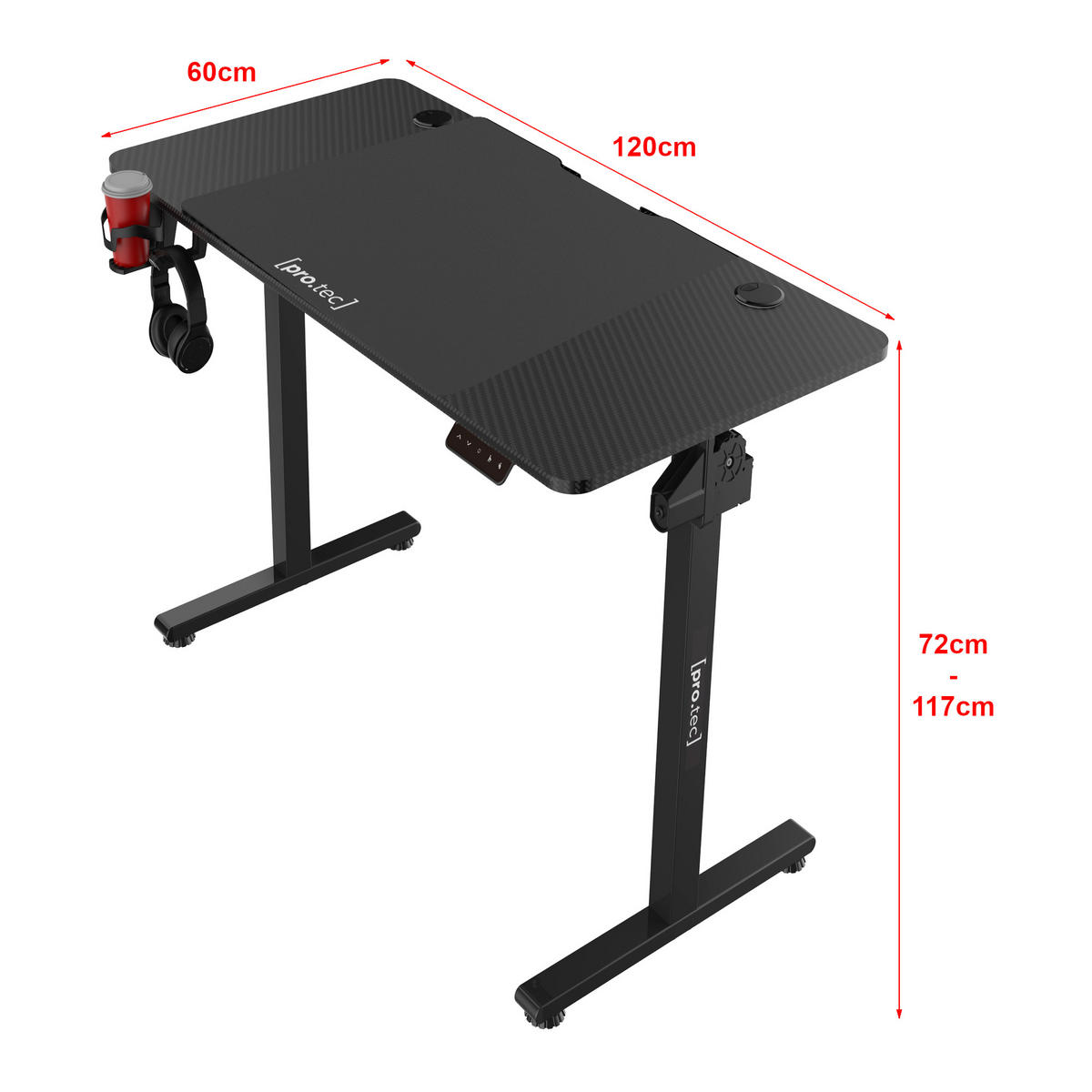 COMPUTERTISCH Stryn - Schwarz, Metall (60/120/117cm) - pro.tec