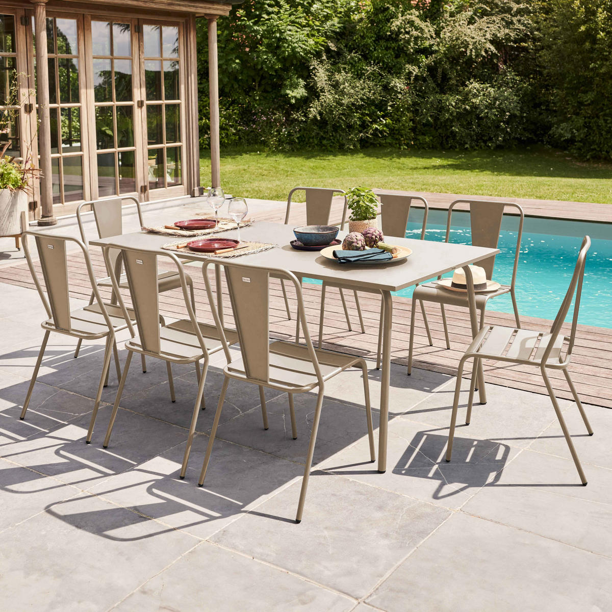 GARTENTISCH , Taupe - Taupe, Metall (180/90/72cm) - Oviala