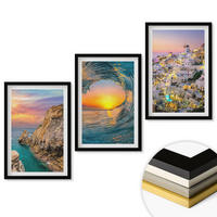 WANDBILDER 3er-Set - 40x60 cm Schwarzer Rahmen - Meereswellen, weiße Häuser, Santorini - Schwarz, Kunststoff (40/60cm) - ArtPrintCave