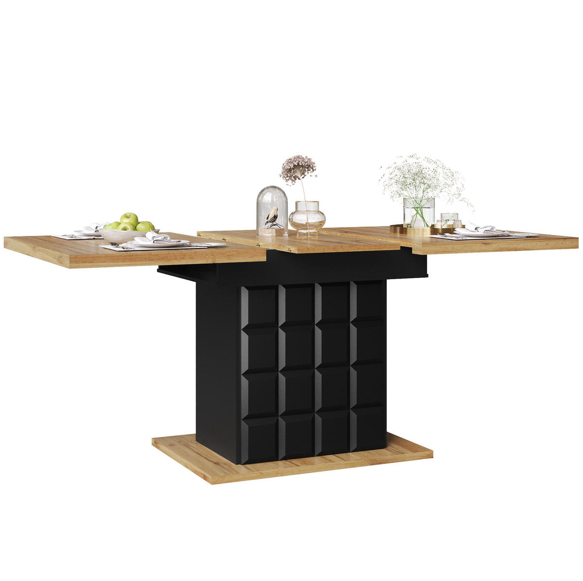 ESSTISCH 110-140x80x75 cm in Schwarz und Natur aus MDF mit beidseitigem Auszug ausziehbar - Naturfarben, Holzwerkstoff (140/80/75cm) - Modfu