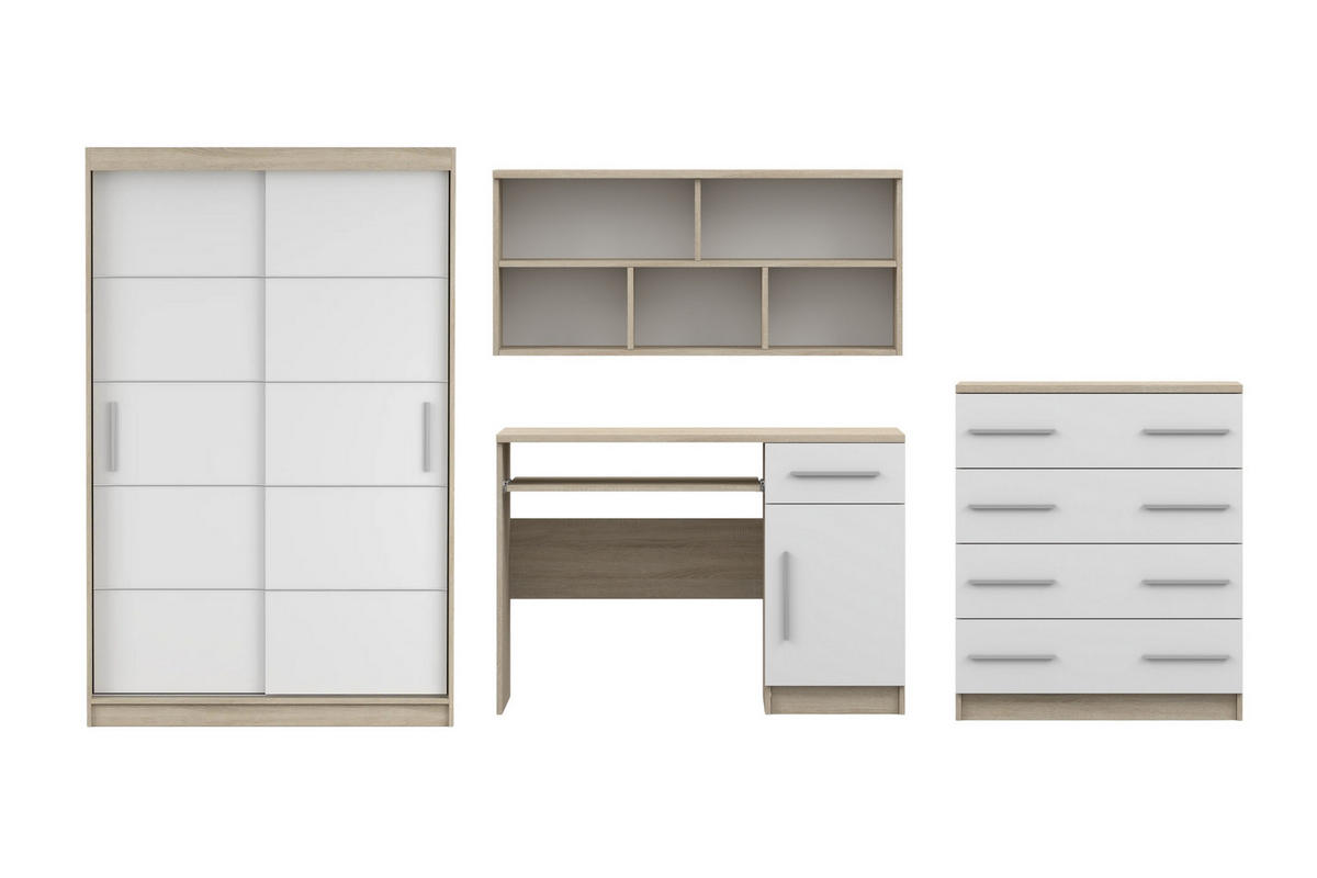 JUGENDZIMMER-SET TILL 06 PLUS 4-teilig in Eiche Sonoma / Weiß matt - Eichefarben/Weiß, Holzwerkstoff (410/200/61cm) - Deine Möbel 24