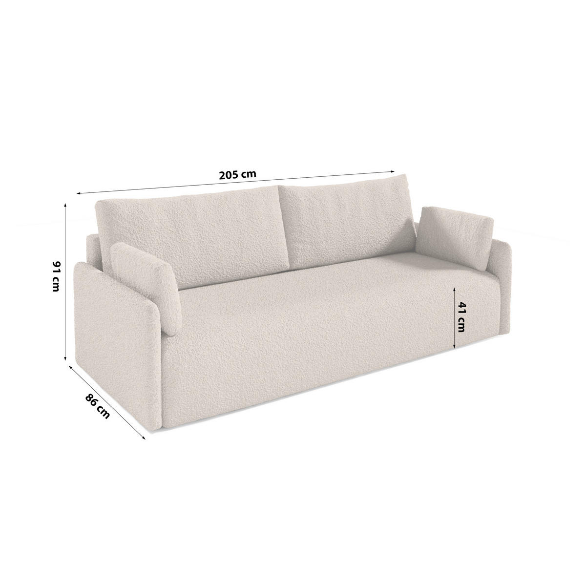 SOFA aus Bouclé-Stoff Femmo 4 Sitzer, Beige - Hellbraun, Textil (86/91/205cm) - Fedve